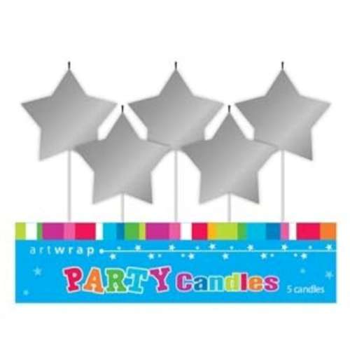 Silver Star Candles - Set of 5